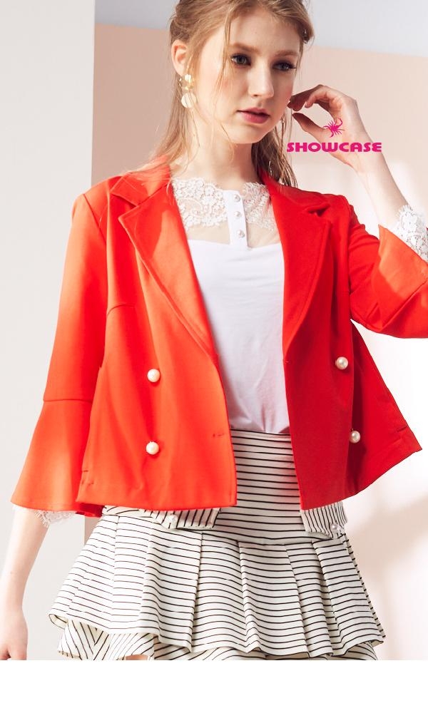 【SHOWCASE】珍珠荷葉袖外套(紅)