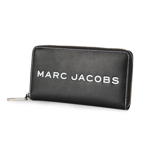 MARC JACOBS 簡約LOGO字樣條碼圖案牛皮拉鍊長夾-黑