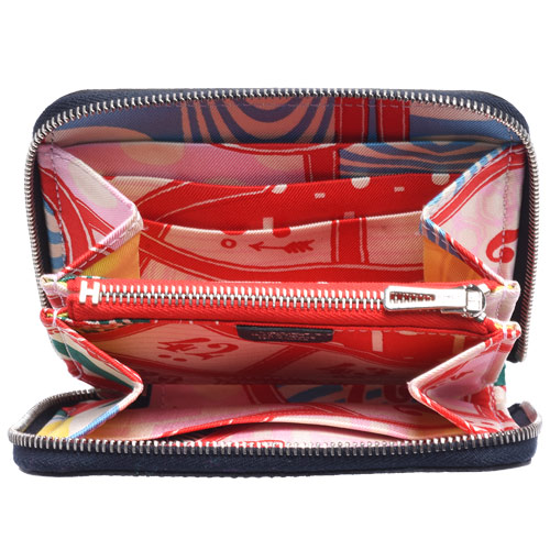 HERMES 經典silk in系列EPSOM小牛皮拉鍊絲巾短夾(深藍)