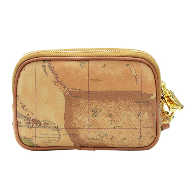 Alviero Martini 義大利地圖包 拉鍊化妝包-地圖黃