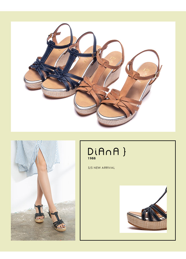 DIANA 度假女神—交錯線條編織底楔型涼鞋-深藍