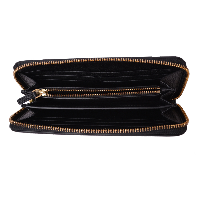 TORY BURCH THEA 縫線LOGO荔枝紋皮革拉鍊長夾-經典黑