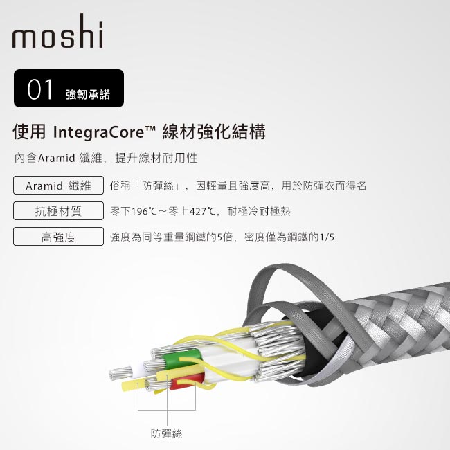 Moshi Integra™ 強韌系列 USB-C to USB-A 耐用充電/傳輸編織線