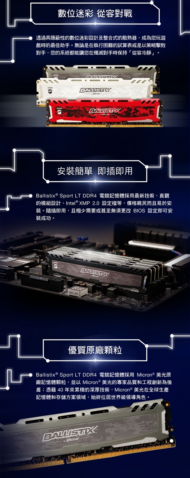 Micron Ballistix D4 3000/16G(8G*2)超頻(雙通)白色散熱片