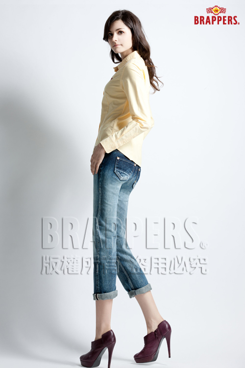 BRAPPERS 女款 Lady Vintage系列-彈性七分漸層反摺褲-漸層藍