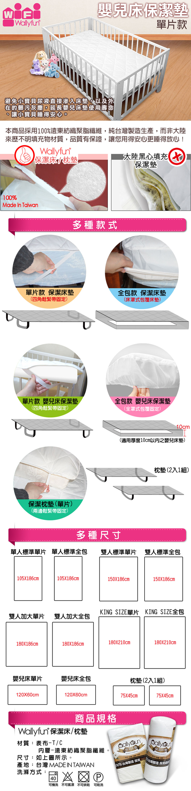 WallyFun 嬰兒床用保潔墊2入組 (120X60CM) ~台灣製造
