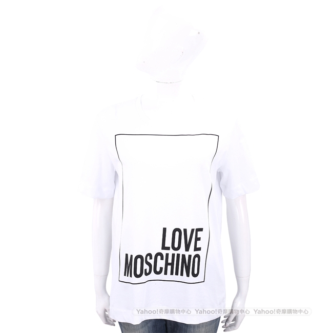 LOVE MOSCHINO 方框字母白色寬版棉質T恤