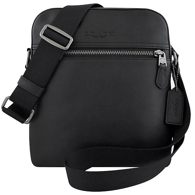 COACH 黑色荔枝紋皮革斜背包