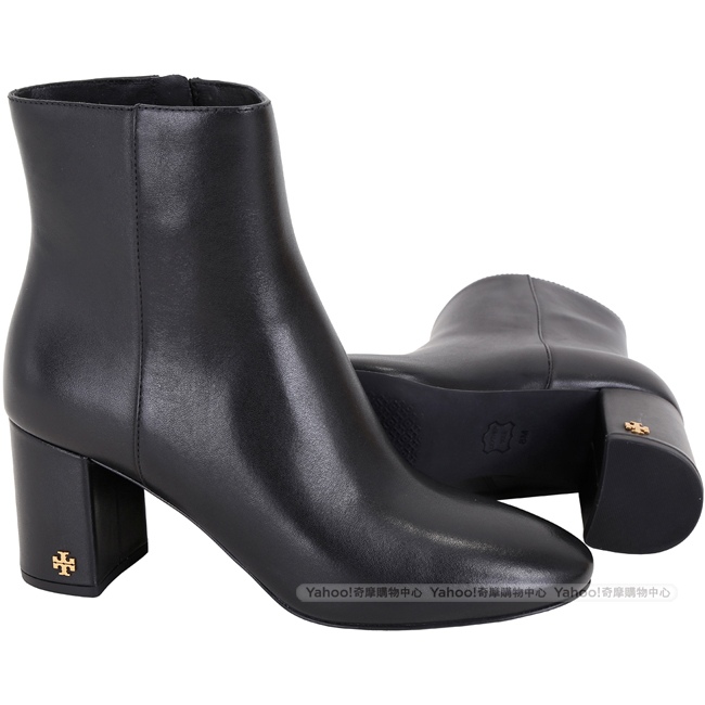 TORY BURCH Brooke Bootie 雙T飾小牛皮粗跟短靴(黑色)