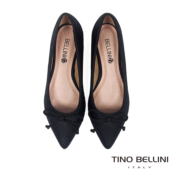 Tino Bellini 幾何格紋小蝴蝶結微跟包鞋 _ 黑