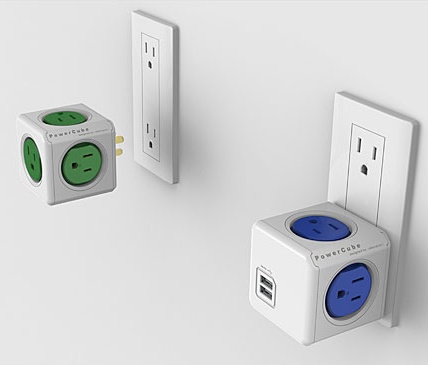 3入-【PowerCube】2.1A雙USB擴充插座 4面插座、2埠USB(藍)