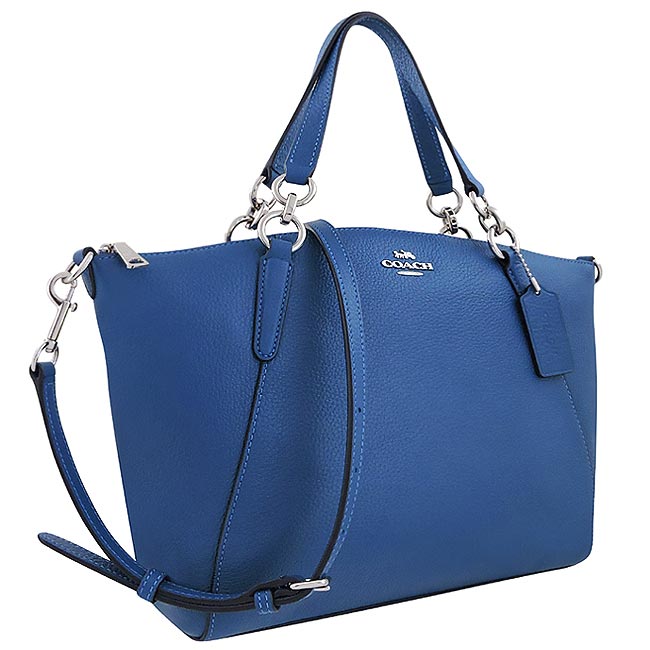 COACH 寶藍色荔枝紋皮革手提/斜背兩用包