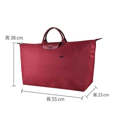 LONGCHAMP COLLECTION 刺繡LOGO尼龍摺疊短把手提包(特大/石榴紅x藍