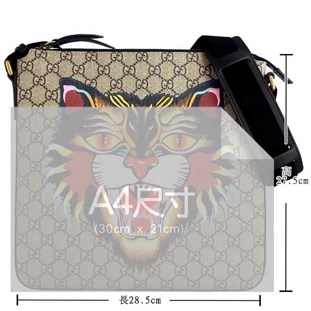 GUCCI Angry Cat 貓咪印花防水帆布拉鍊斜背包