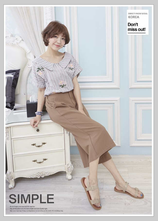 River&Moon中大尺碼-韓風雙扣環一字平底涼鞋-卡其灰