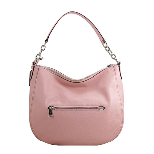 COACH新款荔枝紋寬底皮革肩斜兩用包(粉)