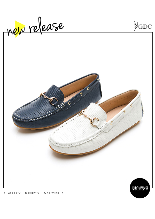 GDC-真皮簡約百搭舒適金扣圓頭休閒鞋-藍色