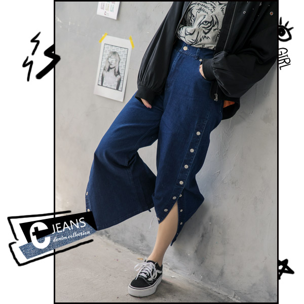 CANTWO JEANS排釦丹寧寬褲