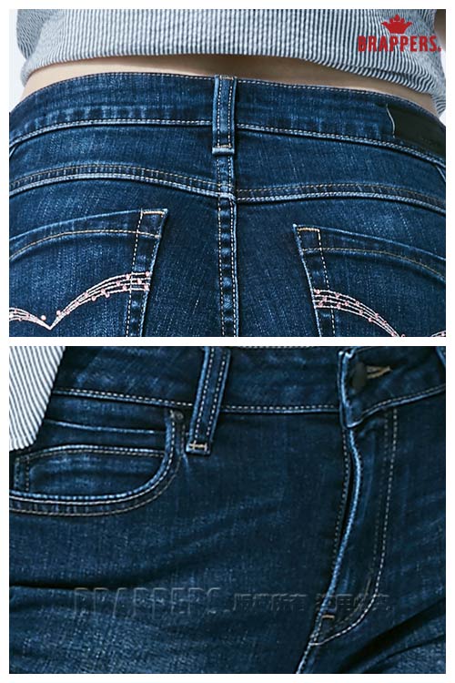 BRAPPERS 女款 新美腳 ROYAL系列-彈性中高腰刺繡鑲鑽喇叭褲-藍
