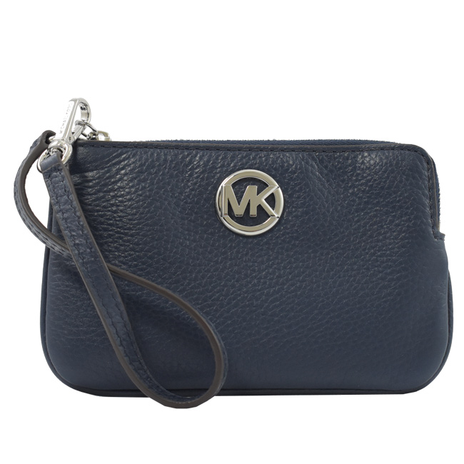 MICHAEL KORS FULTON 金屬圓LOGO牛皮經典手拿包(海軍藍)