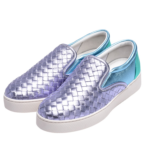 BOTTEGA VENETA 經典DODGER編織金屬光澤小羊皮休閒鞋(紫色)