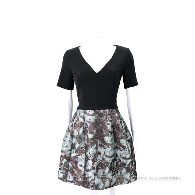 PINKO BOCA1 墨染泰絲黑色拼接洋裝