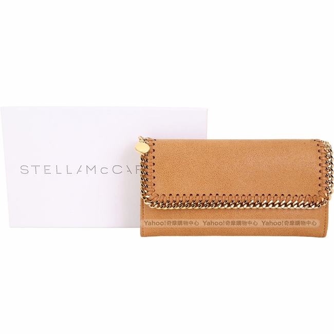 Stella McCartney Falabella 金鍊帶皮革歐式長夾(棕色)