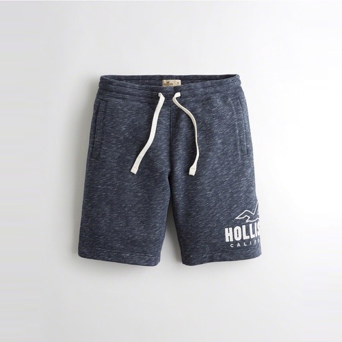 HCO Hollister 海鷗 經典電繡文字運動休閒短棉褲-藍色