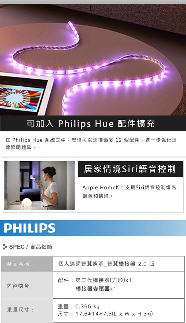 【飛利浦 PHILIPS LIGHTING】Hue無線智慧照明 橋接器 2.0 版