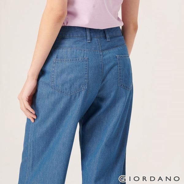 GIORDANO 女裝純棉薄牛仔九分寬褲-72 中藍