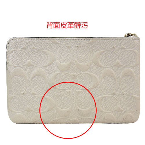 COACH 馬車浮雕LOGO拉鍊皮革手拿包(米白)(展示品)