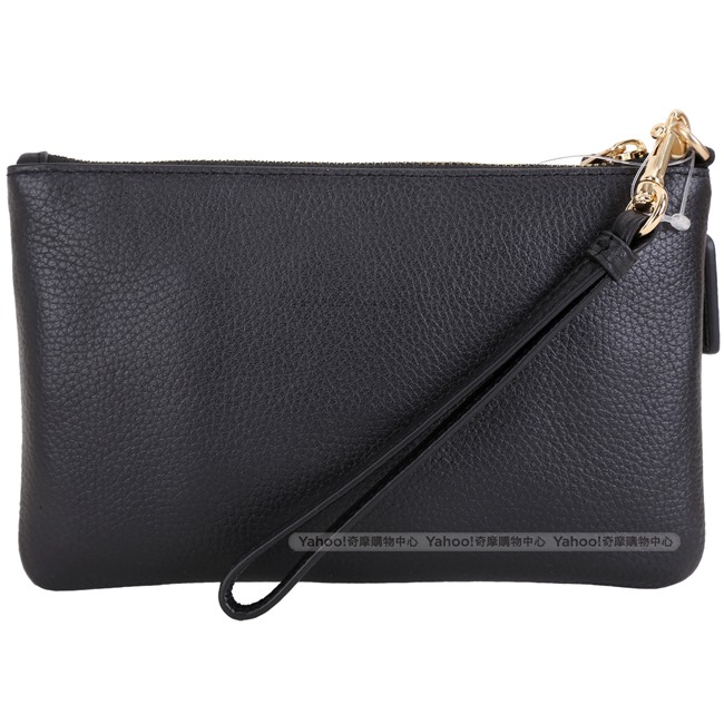 COACH 金字牛皮可拆式手拿包(黑色)