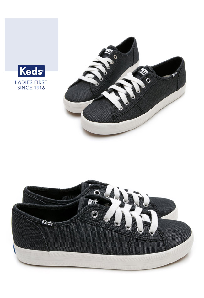 Keds KICKSTART 極簡素面綁帶休閒鞋-黑