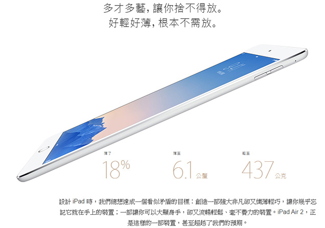 【福利品】Apple iPad Air 2 Wi-Fi 64GB (A1566)