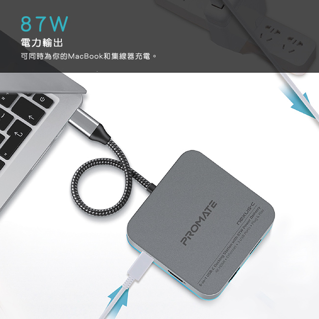 Promate 6合1 USB Type C 充電傳輸集線器(Nexus-C)