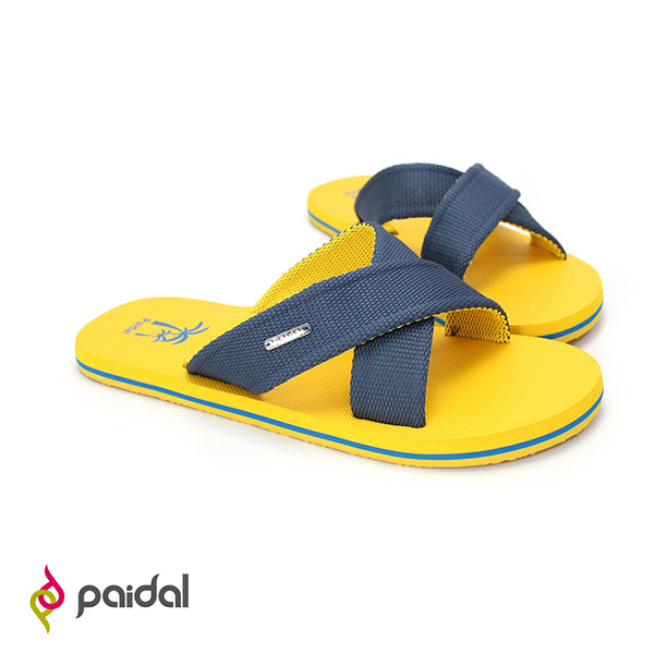 Paida渡假風撞色交叉織帶舒適涼拖鞋-黃