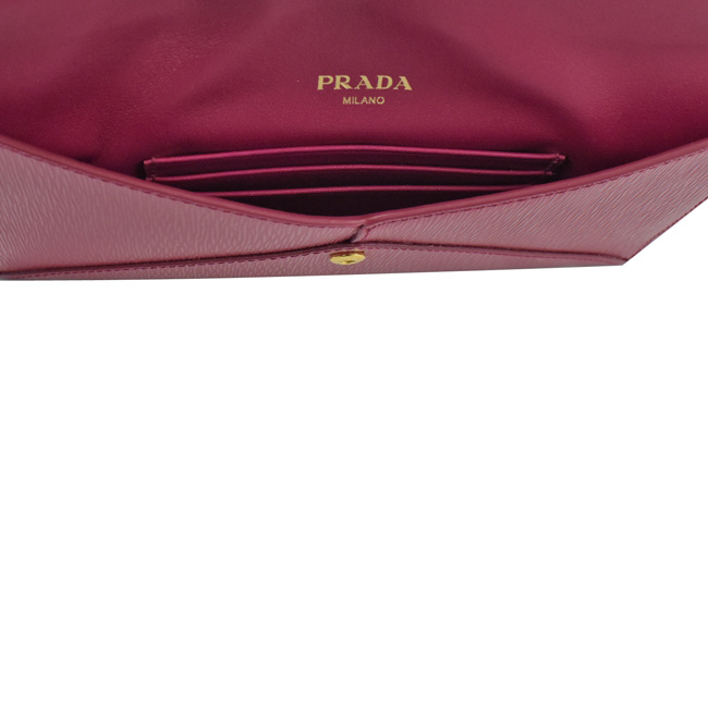 PRADA 金屬LOGO水波紋牛皮信封式長夾(深桃)