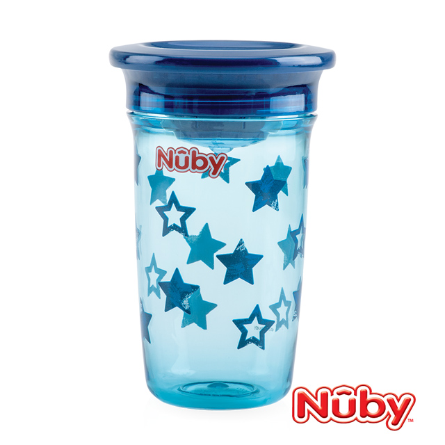 Nuby 晶透360度喝水杯300ml_藍星星(12M+)