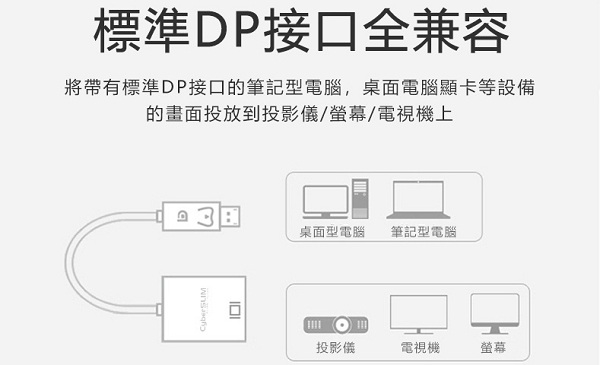 CyberSLIM DP-V DP轉VGA 轉接器