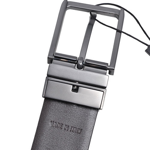 EMPORIO ARMANI 義大利製鈦灰色字母LOGO皮帶頭防刮壓紋牛皮皮帶(咖啡)