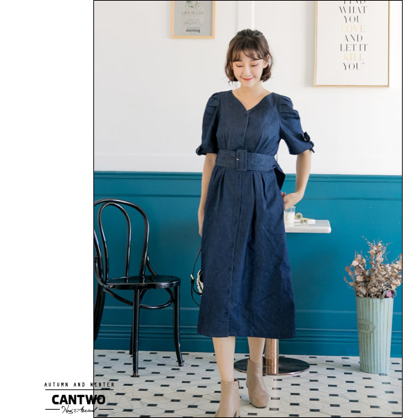 CANTWO復古排釦開襟洋裝-共兩色