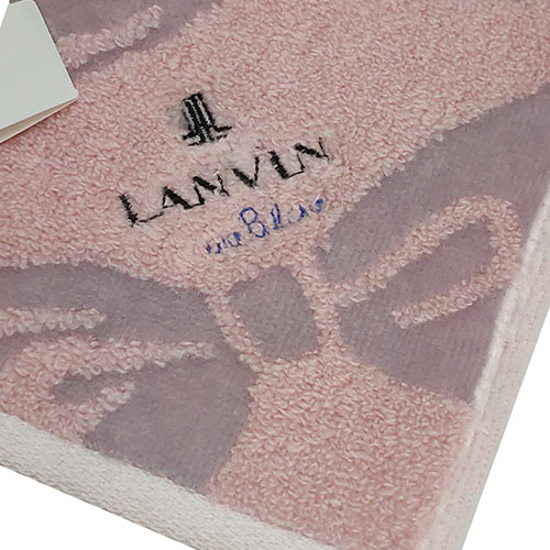 LANVIN en bleu 蝴蝶結圖騰品牌LOGO刺繡小方巾(粉紅系)