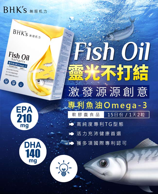 BHK’s 專利魚油Omega-3 軟膠囊 (30粒/盒)