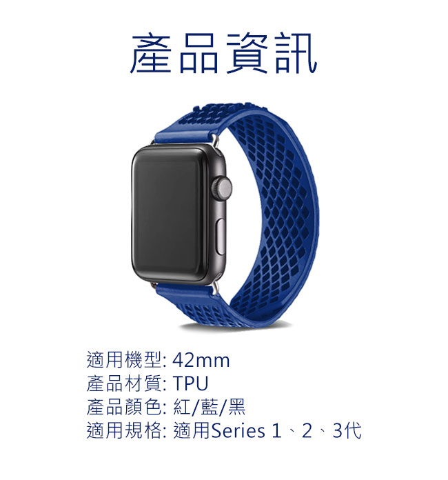 Apple watch網狀透氣矽膠無扣錶帶42ｍｍ