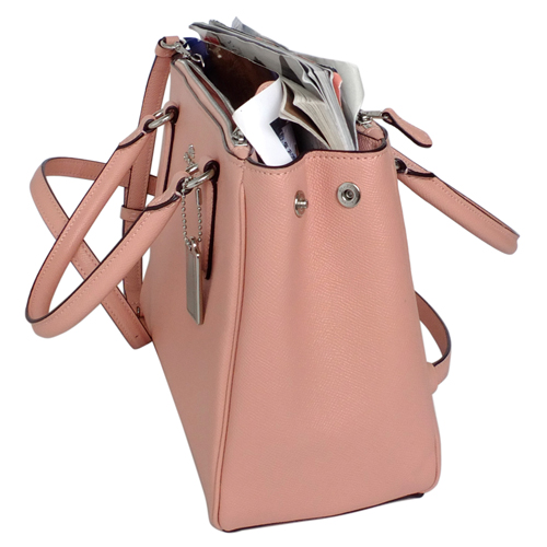 COACH SURREY粉紅防刮全皮雙拉鍊袋手提/肩斜背包