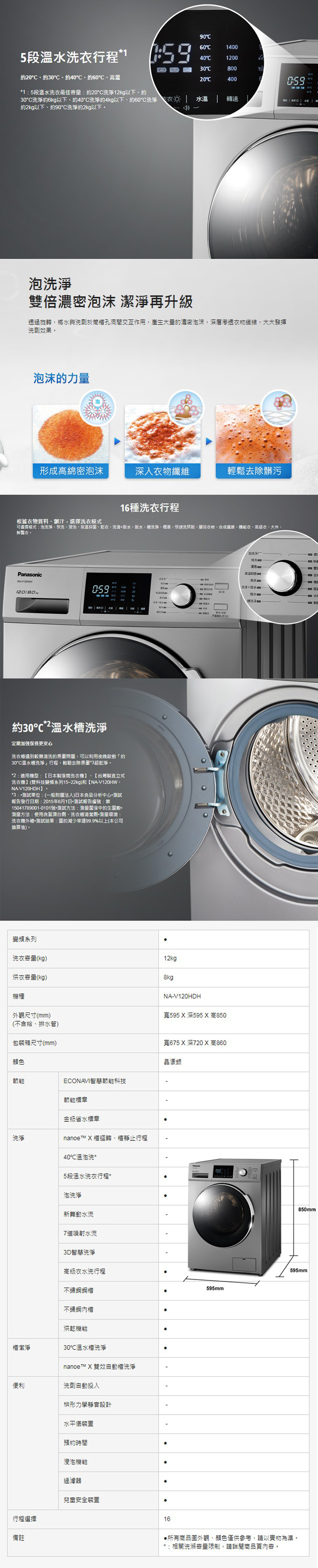 PANASONIC 滾筒洗衣機 12kg 變頻 NA-V120HDH 晶漾銀