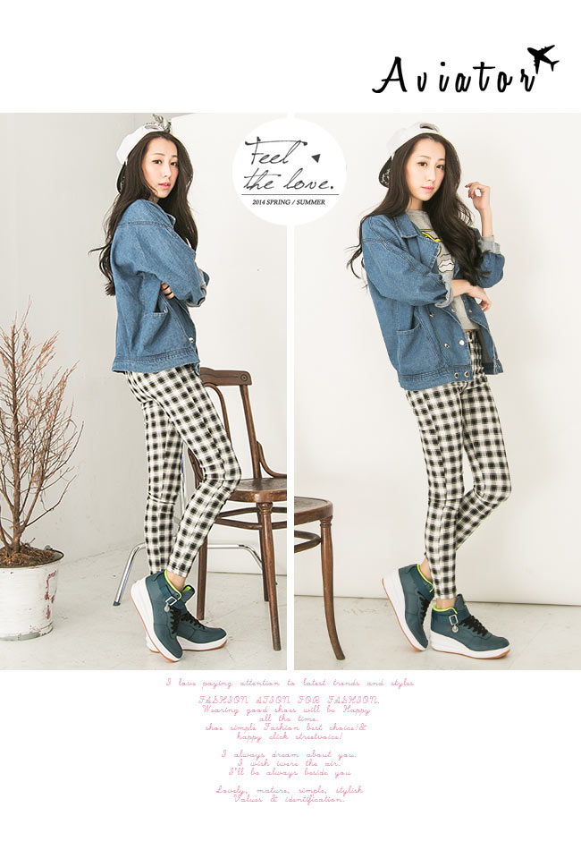 Aviator*韓國空運-PAPERPLANES美腿激瘦撞色楔型鞋-藍綠