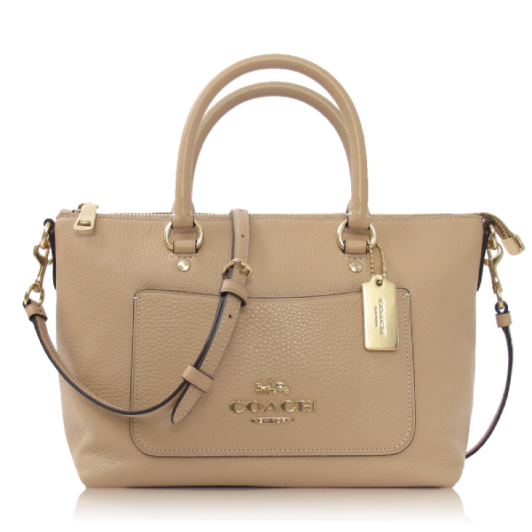 COACH 鵝卵石皮革 / 斜背兩用包(小款/米色)