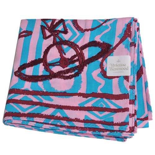 VIVIENNE WESTWOOD 幾何繽紛愛心圖騰大行星LOGO刺繡帕領巾(粉紅系)