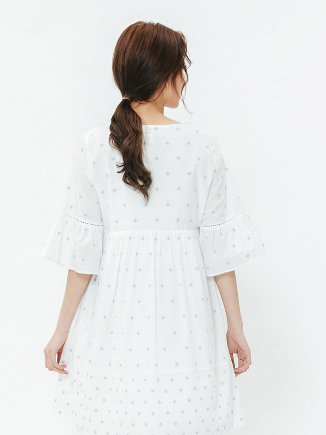 H:CONNECT 韓國品牌 女裝-甜美綁帶印花洋裝-白